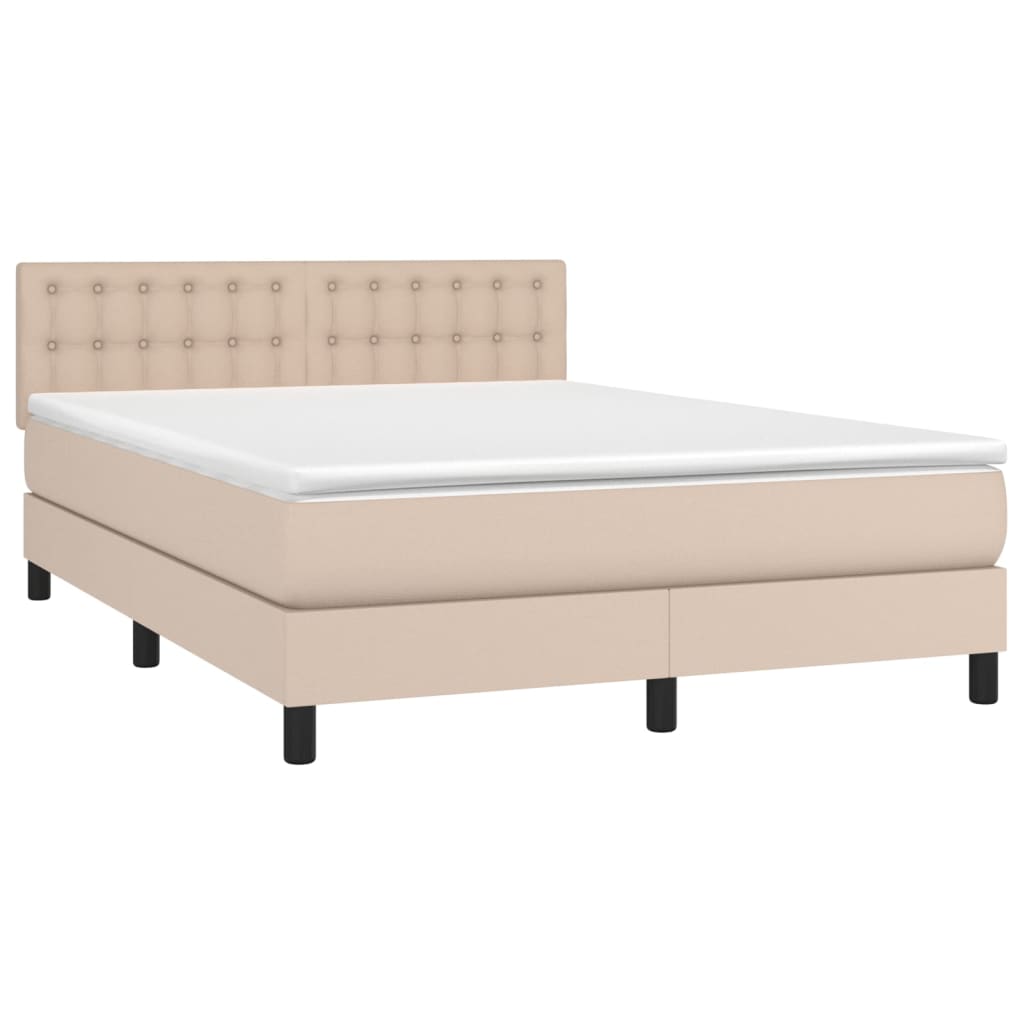 vidaXL Cama box spring colchón LED cuero sintético capuchino 140x200cm