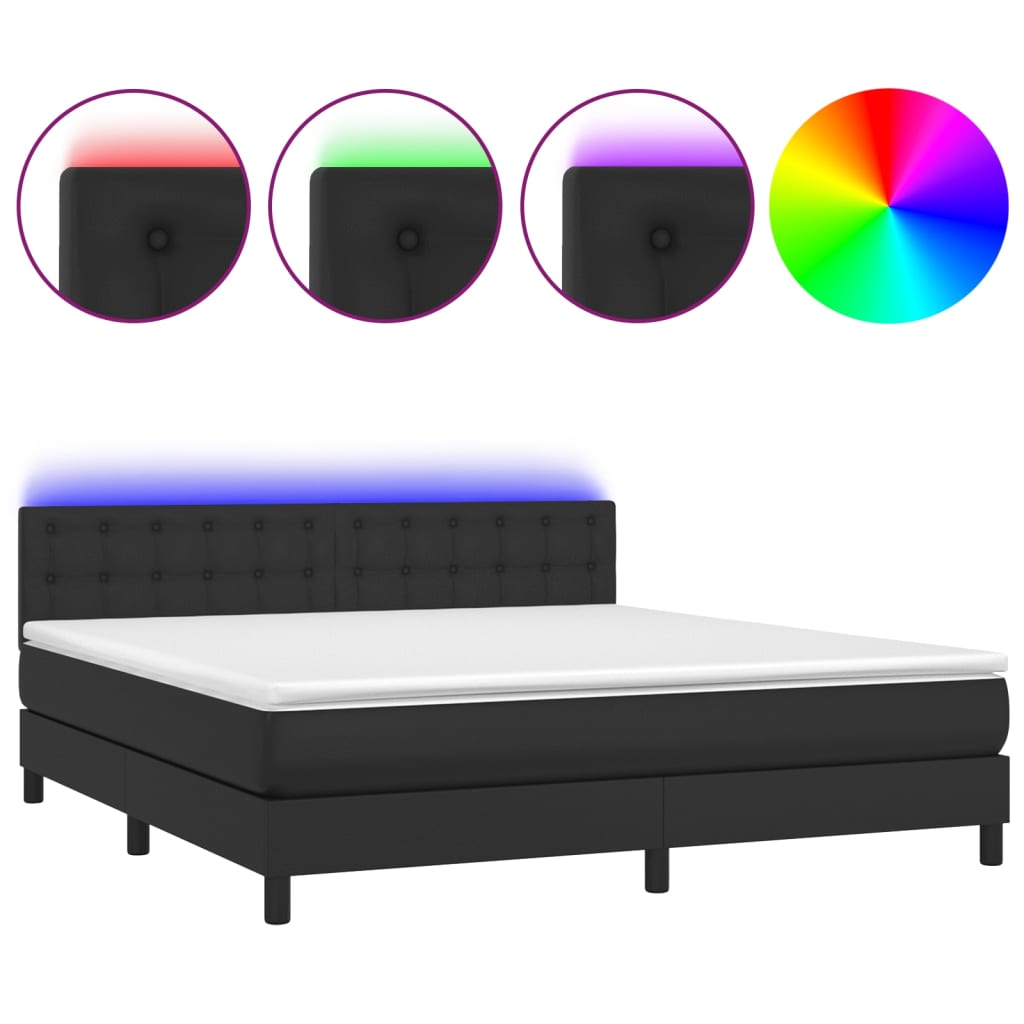 vidaXL Cama box spring colchón y LED cuero sintético negro 160x200 cm