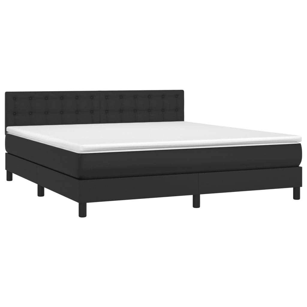 vidaXL Cama box spring colchón y LED cuero sintético negro 160x200 cm