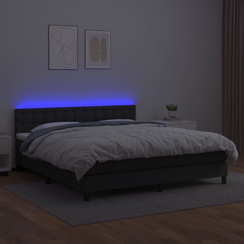 vidaXL Cama box spring colchón y LED cuero sintético negro 160x200 cm