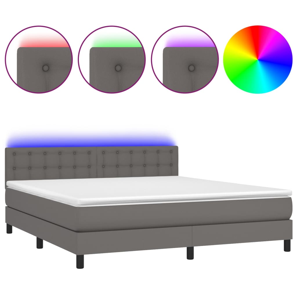 vidaXL Cama box spring colchón y LED cuero sintético gris 160x200 cm