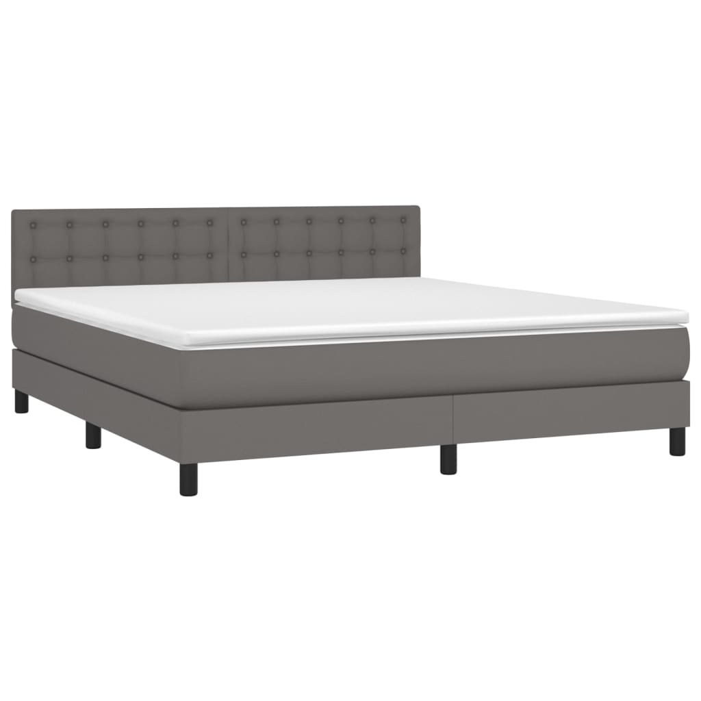 vidaXL Cama box spring colchón y LED cuero sintético gris 160x200 cm