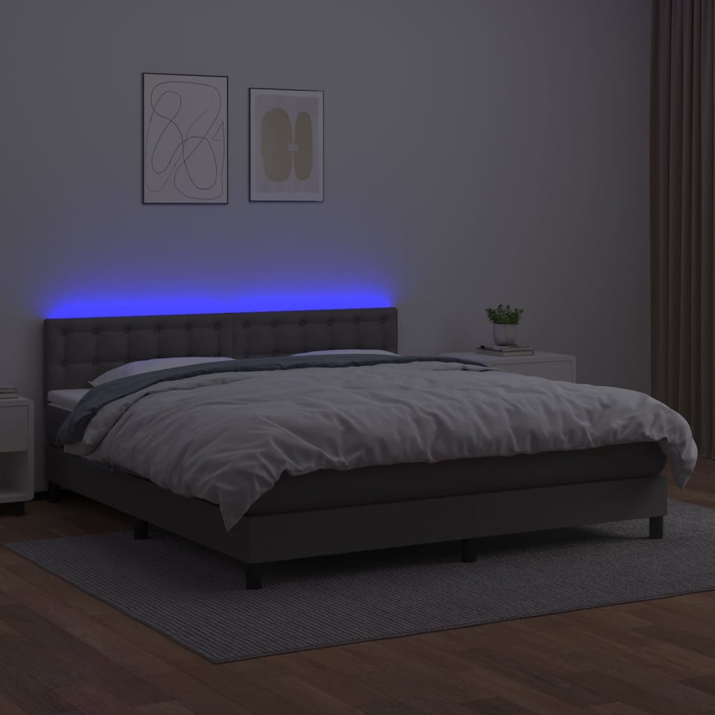 vidaXL Cama box spring colchón y LED cuero sintético gris 160x200 cm