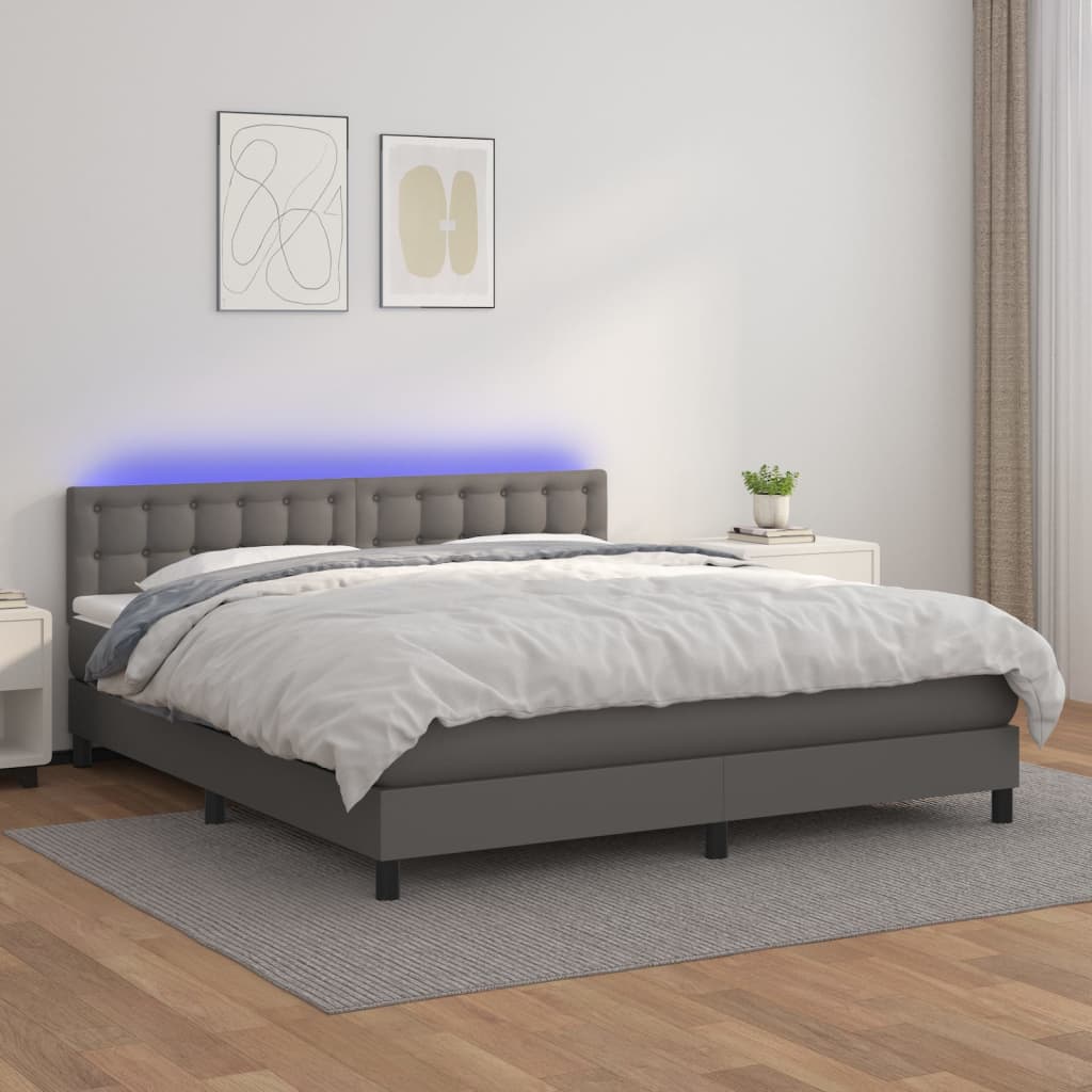 vidaXL Cama box spring colchón y LED cuero sintético gris 160x200 cm