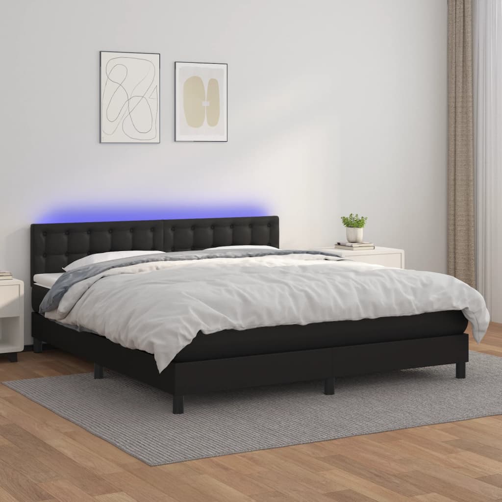 vidaXL Cama box spring colchón y LED cuero sintético negro 180x200 cm