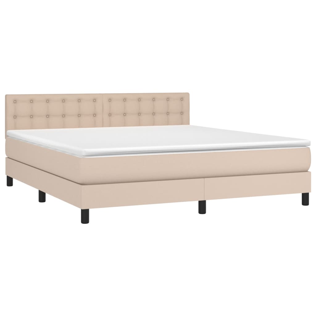 vidaXL Cama box spring colchón LED cuero sintético capuchino 180x200cm