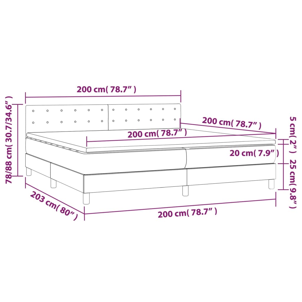 vidaXL Cama box spring colchón LED cuero sintético capuchino 200x200cm