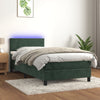 vidaXL Cama box spring colchón y LED terciopelo verde oscuro 100x200cm