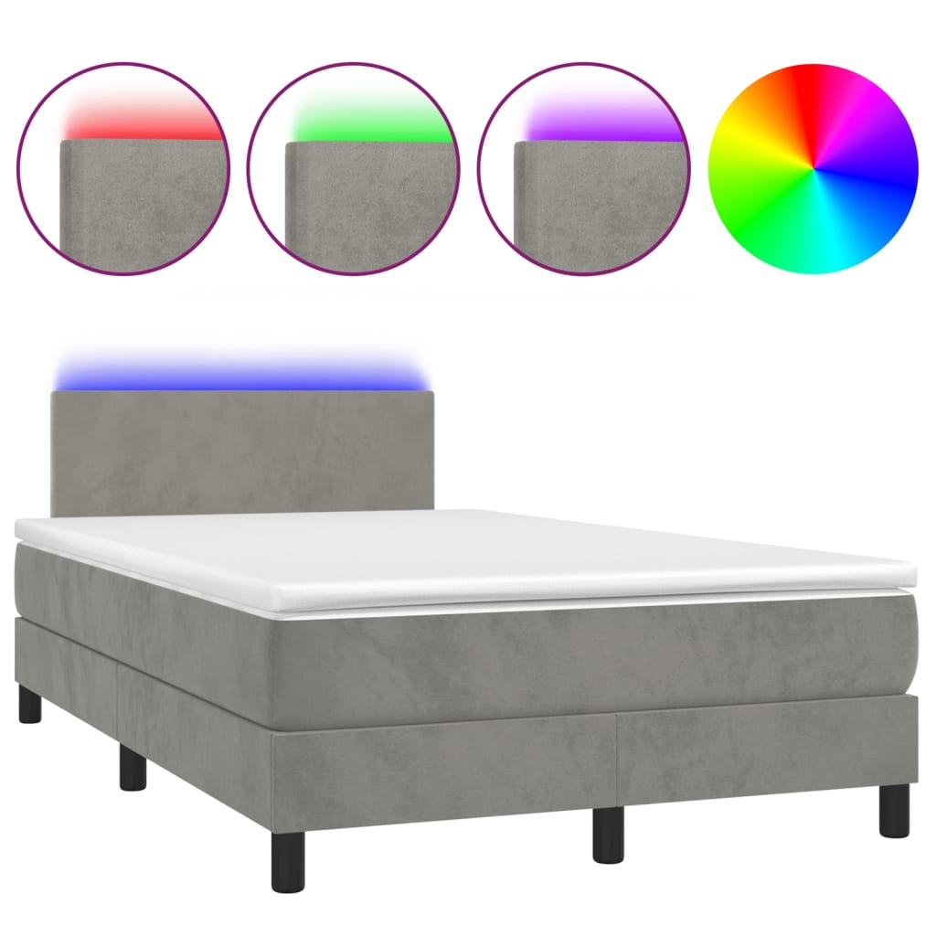 vidaXL Cama box spring colchón y LED terciopelo gris claro 120x200 cm