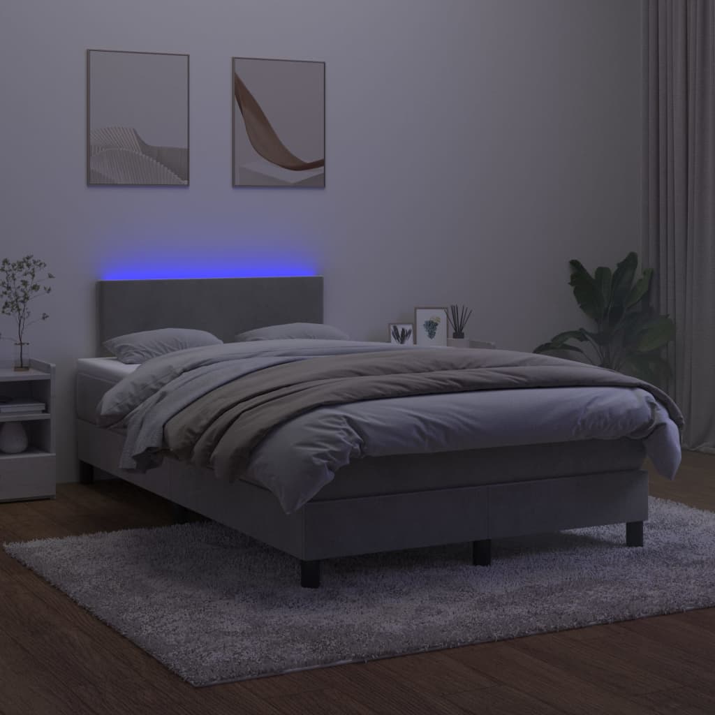 vidaXL Cama box spring colchón y LED terciopelo gris claro 120x200 cm