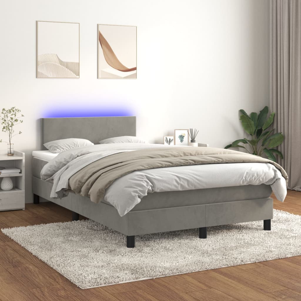 vidaXL Cama box spring colchón y LED terciopelo gris claro 120x200 cm