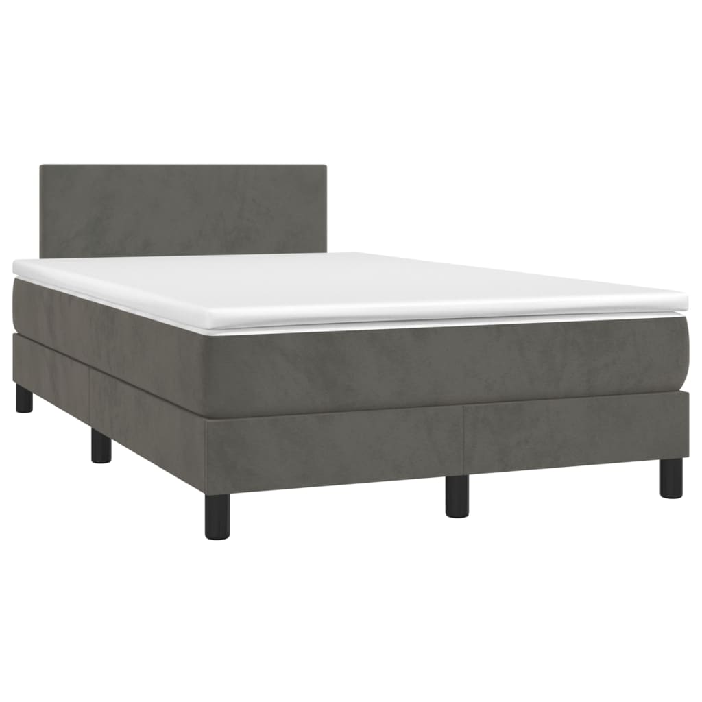 vidaXL Cama box spring colchón y LED terciopelo gris oscuro 120x200 cm