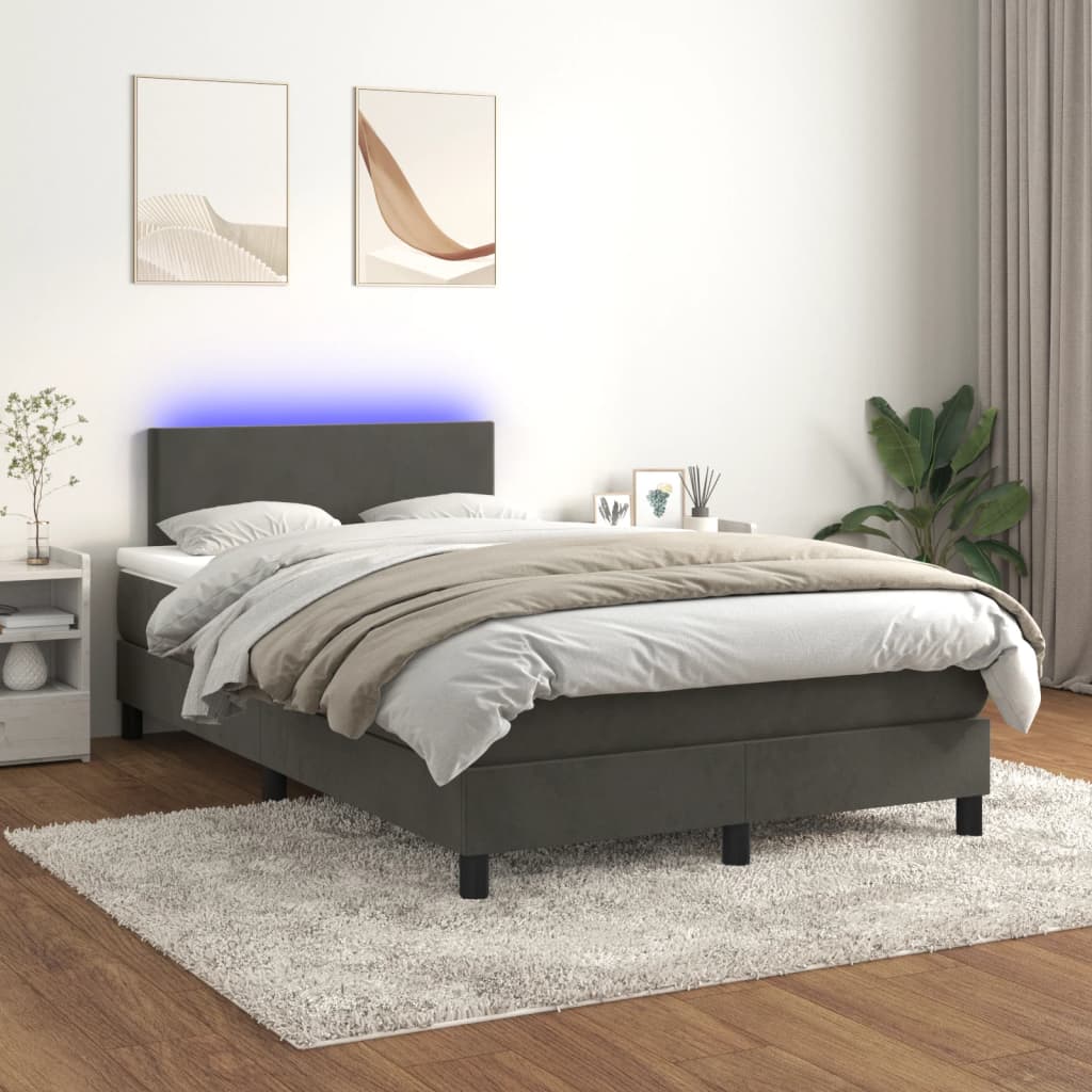 vidaXL Cama box spring colchón y LED terciopelo gris oscuro 120x200 cm