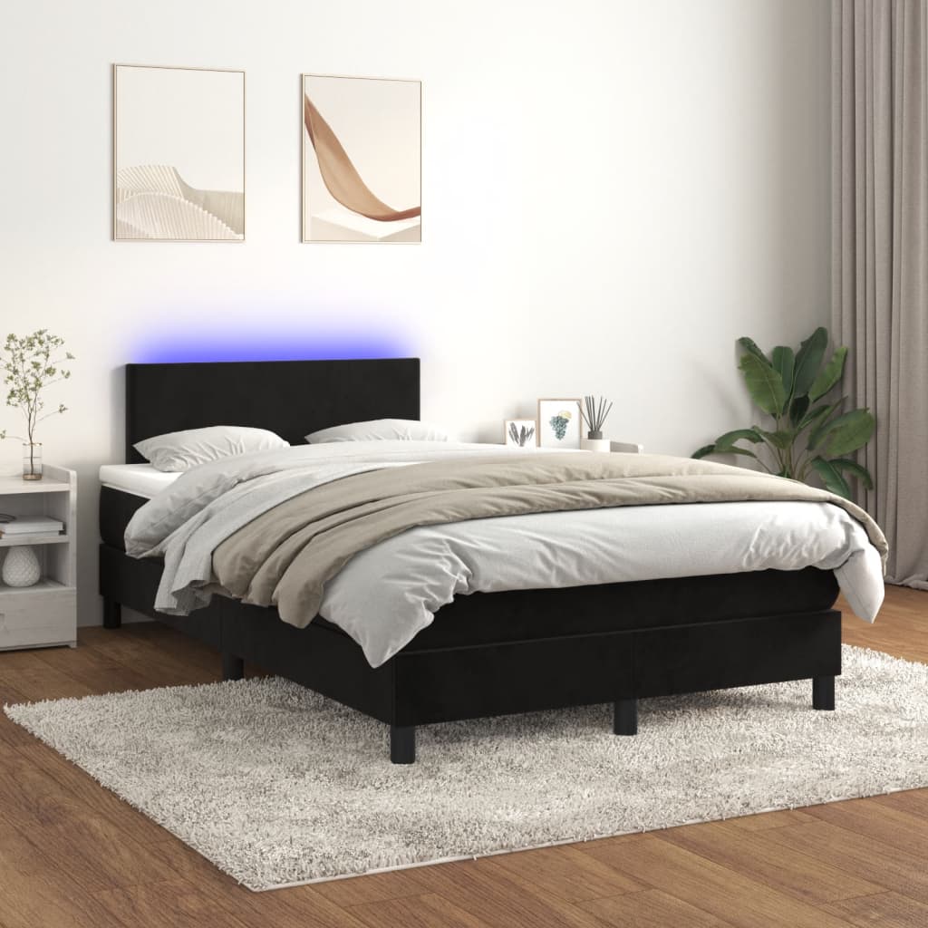 vidaXL Cama box spring colchón y LED terciopelo negro 120x200 cm