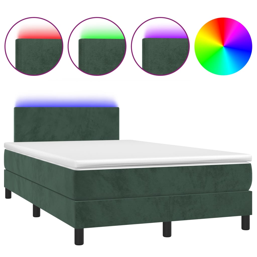 vidaXL Cama box spring colchón y LED terciopelo verde oscuro 120x200cm