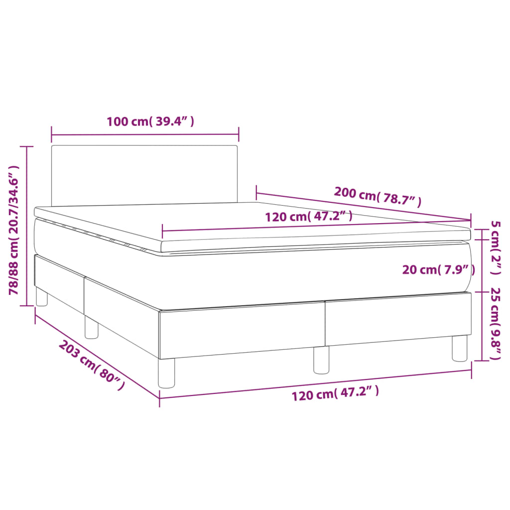 vidaXL Cama box spring colchón y LED terciopelo verde oscuro 120x200cm