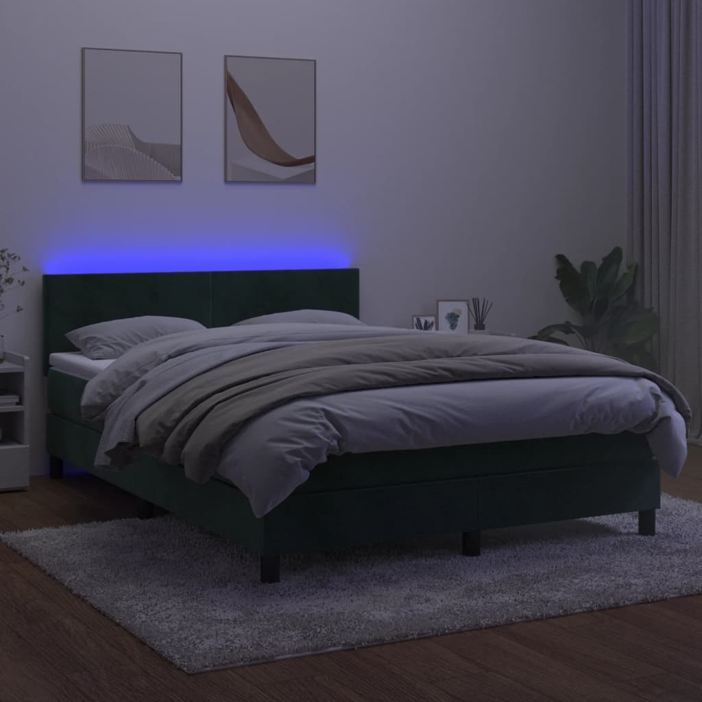 vidaXL Cama box spring colchón y LED terciopelo verde oscuro 140x200cm