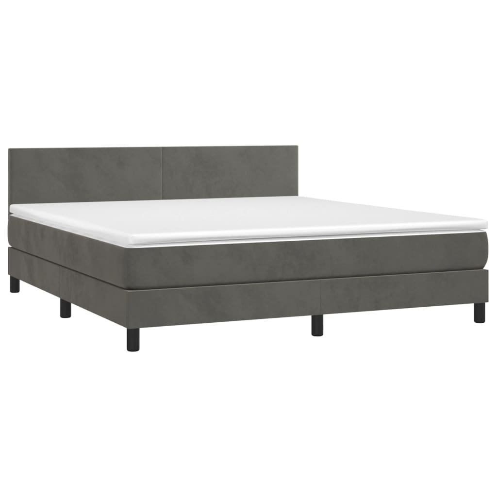 vidaXL Cama box spring colchón y LED terciopelo gris oscuro 160x200 cm