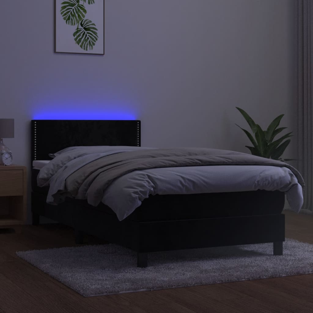 vidaXL Cama box spring colchón y LED terciopelo negro 90x190 cm