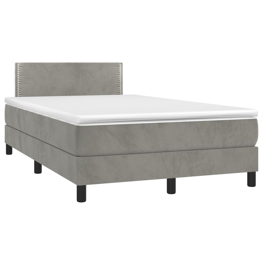 vidaXL Cama box spring colchón y LED terciopelo gris claro 120x200 cm