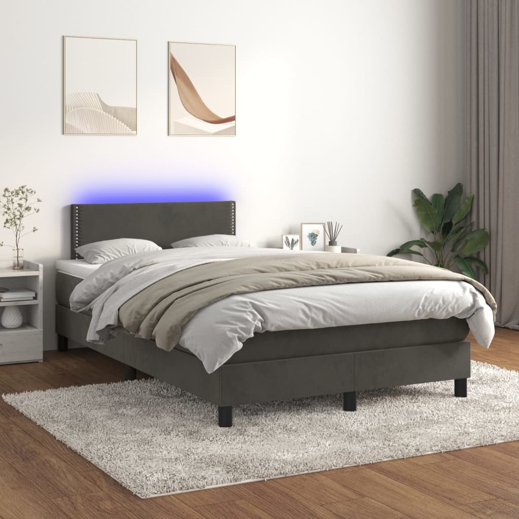 vidaXL Cama box spring colchón y LED terciopelo gris oscuro 120x200 cm