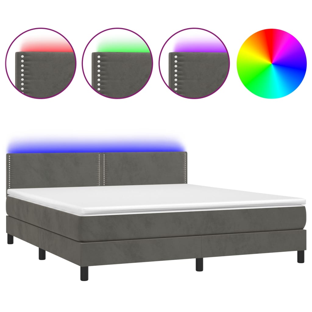 vidaXL Cama box spring colchón y LED terciopelo gris oscuro 160x200 cm