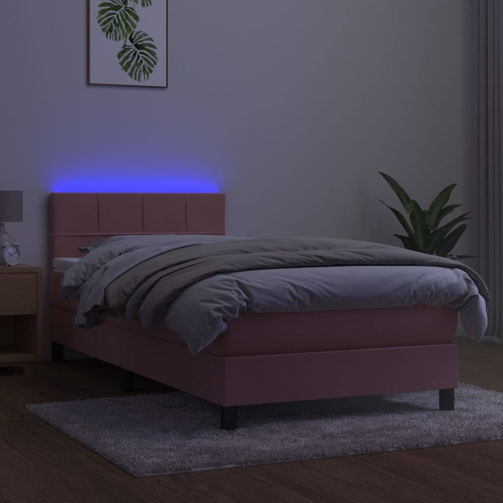 vidaXL Cama box spring colchón y LED terciopelo rosa 90x190 cm