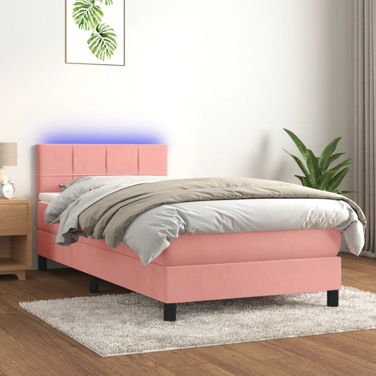 vidaXL Cama box spring colchón y LED terciopelo rosa 90x190 cm