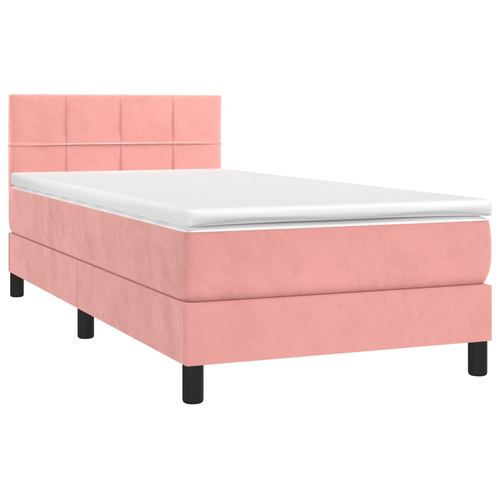 vidaXL Cama box spring colchón y LED terciopelo rosa 90x200 cm