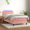 vidaXL Cama box spring colchón y LED terciopelo rosa 90x200 cm