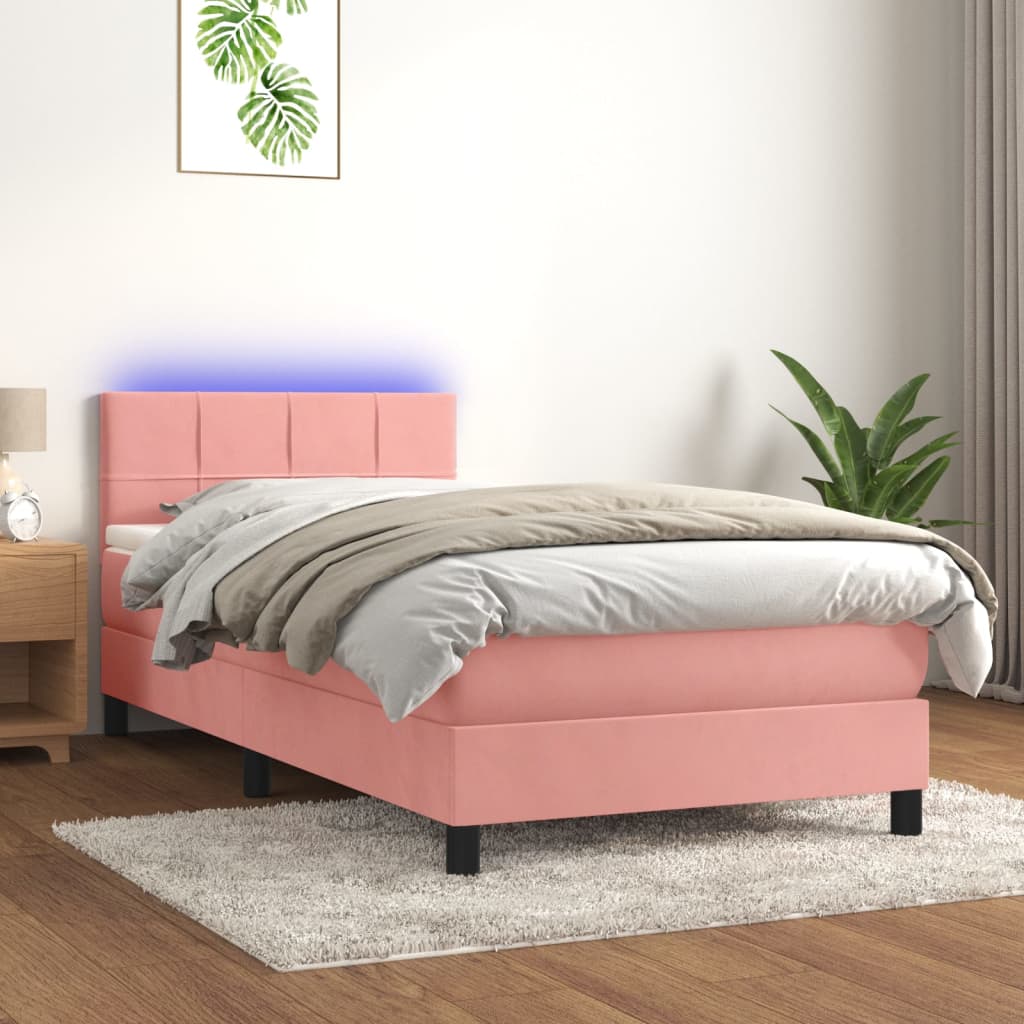 vidaXL Cama box spring colchón y LED terciopelo rosa 100x200 cm