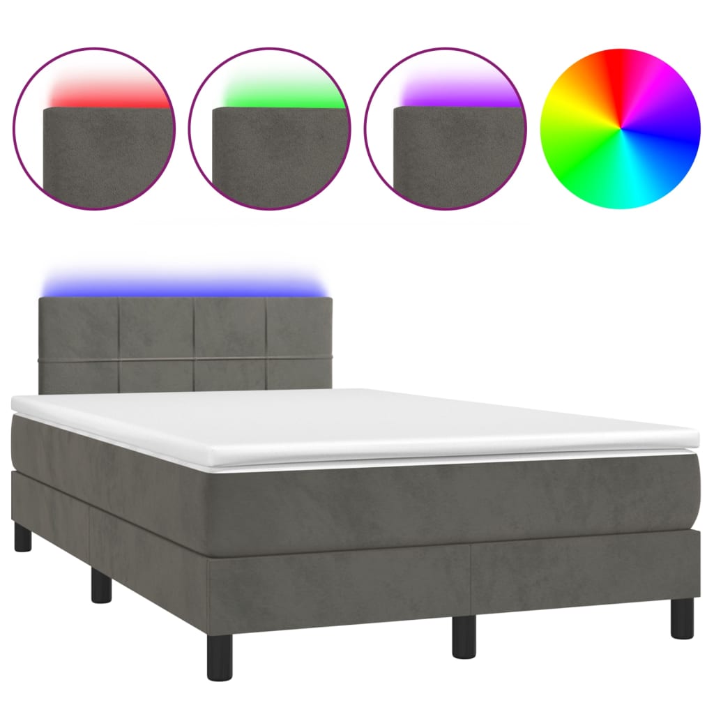 vidaXL Cama box spring colchón y LED terciopelo gris oscuro 120x200 cm