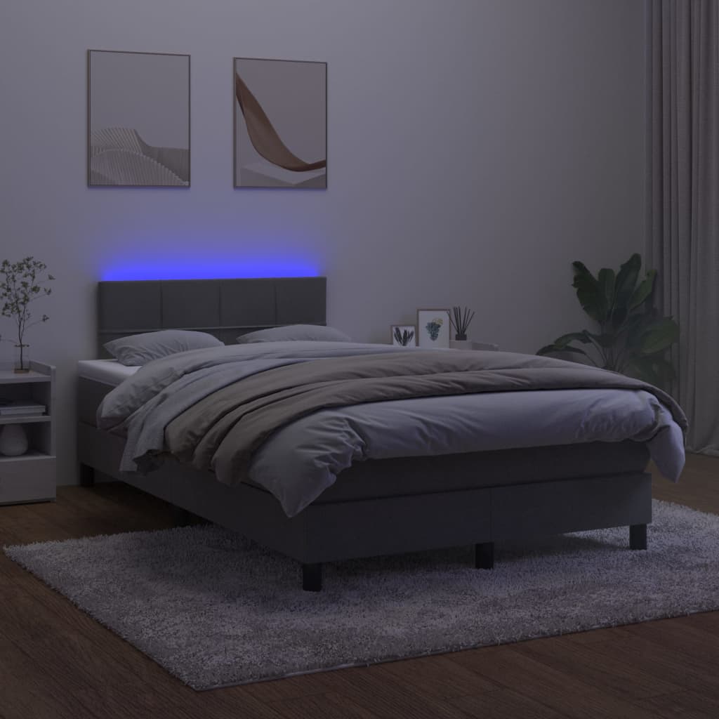 vidaXL Cama box spring colchón y LED terciopelo gris oscuro 120x200 cm