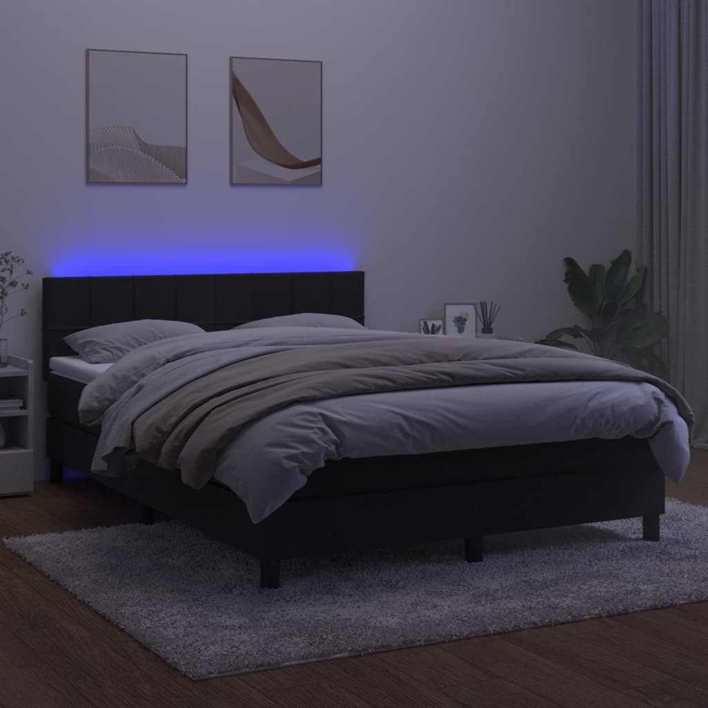 vidaXL Cama box spring colchón y LED terciopelo negro 140x190 cm