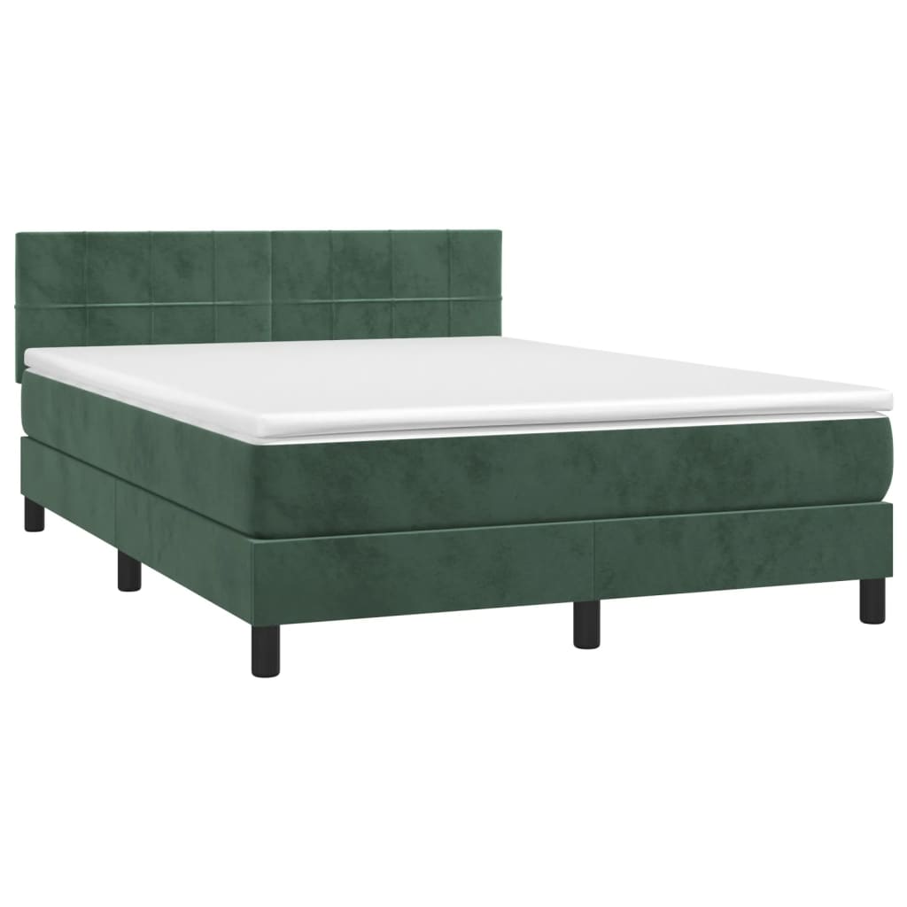 vidaXL Cama box spring colchón y LED terciopelo verde oscuro 140x190cm