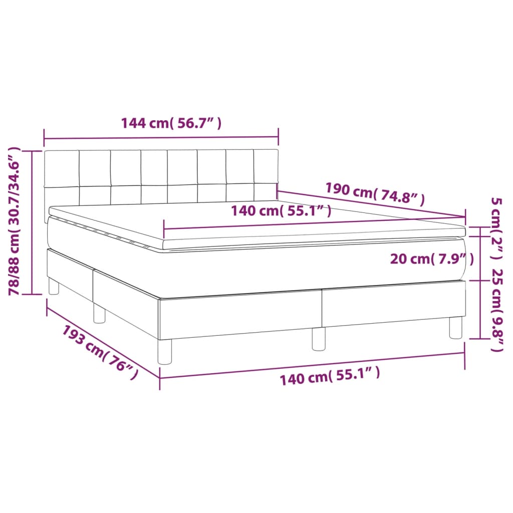 vidaXL Cama box spring colchón y LED terciopelo verde oscuro 140x190cm