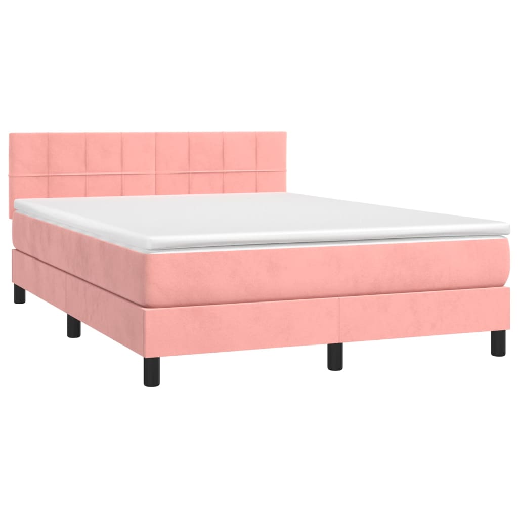 vidaXL Cama box spring colchón y LED terciopelo rosa 140x190 cm