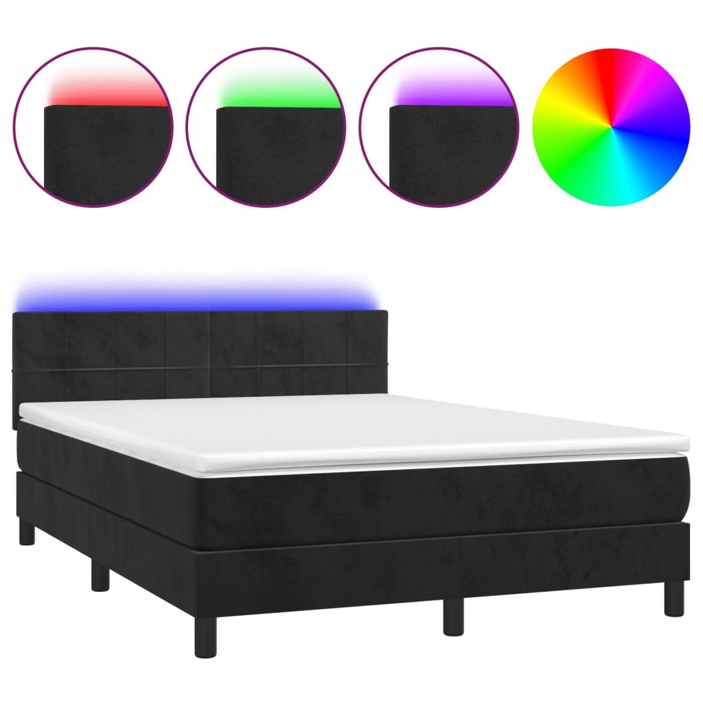 vidaXL Cama box spring colchón y LED terciopelo negro 140x200 cm