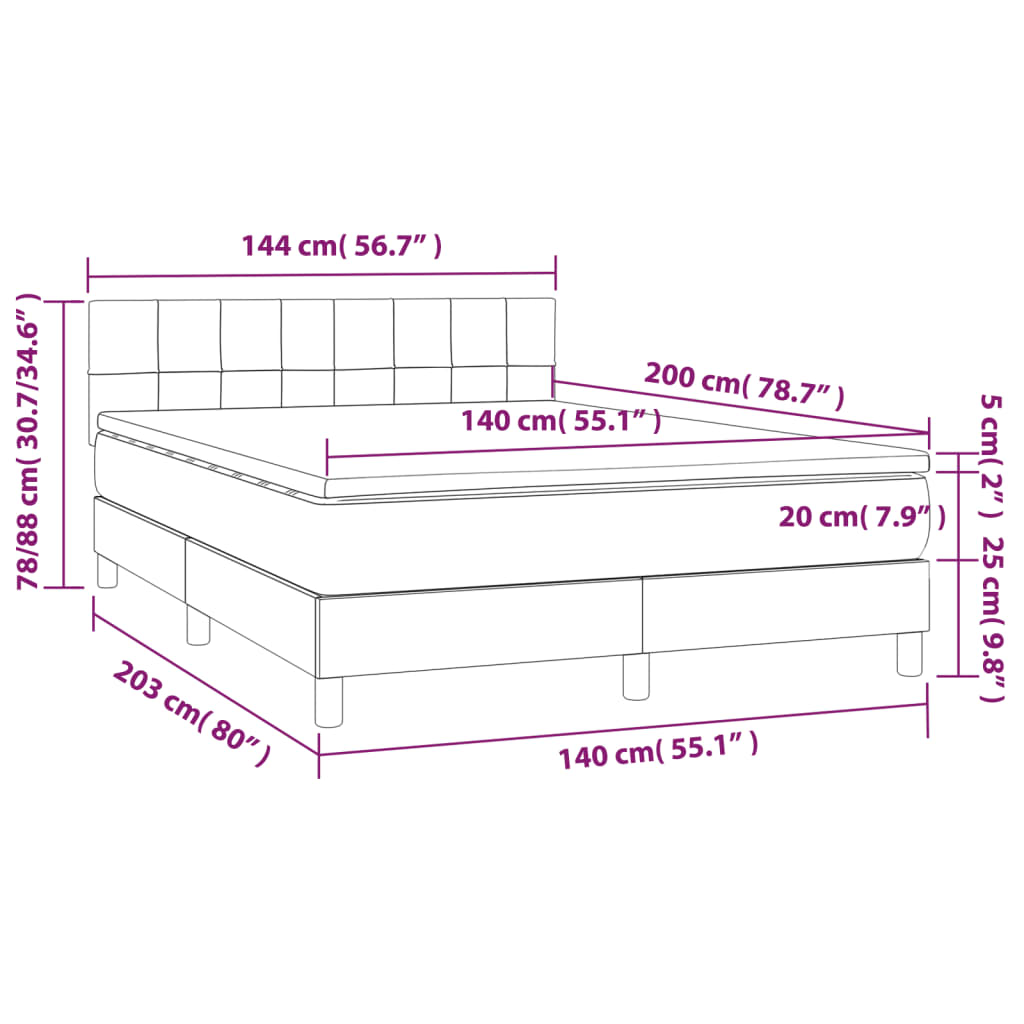 vidaXL Cama box spring colchón y LED terciopelo verde oscuro 140x200cm