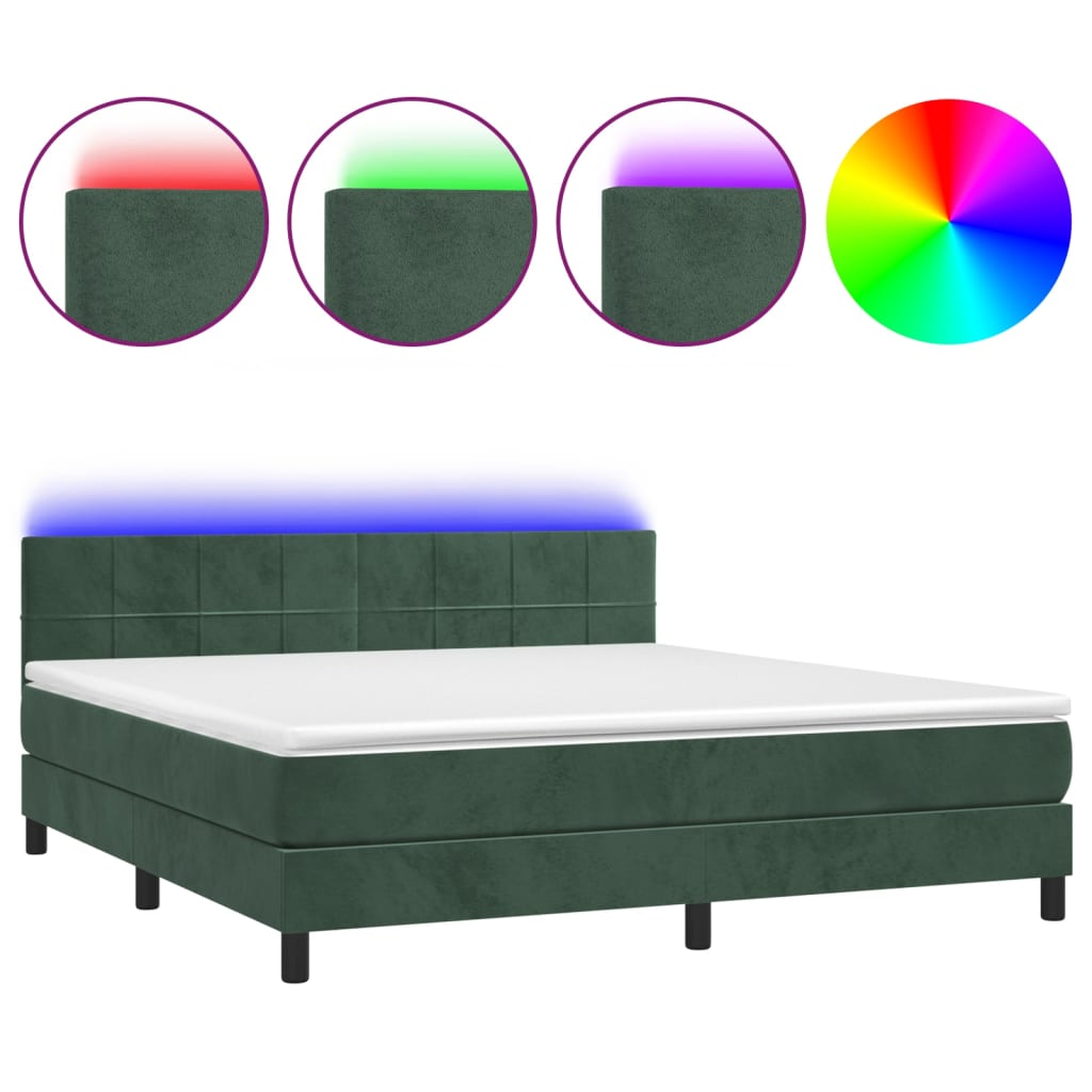 vidaXL Cama box spring colchón y LED terciopelo verde oscuro 160x200cm