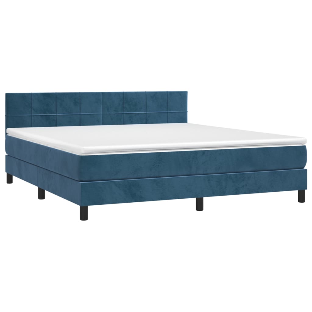 vidaXL Cama box spring colchón y LED terciopelo azul oscuro 160x200 cm