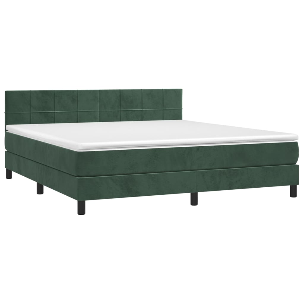 vidaXL Cama box spring colchón y LED terciopelo verde oscuro 180x200cm