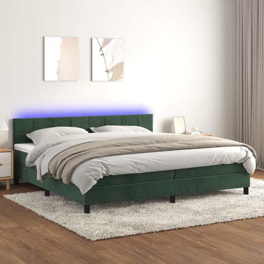 vidaXL Cama box spring colchón y LED terciopelo verde oscuro 200x200cm