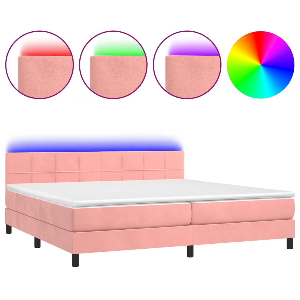 vidaXL Cama box spring colchón y LED terciopelo rosa 200x200 cm