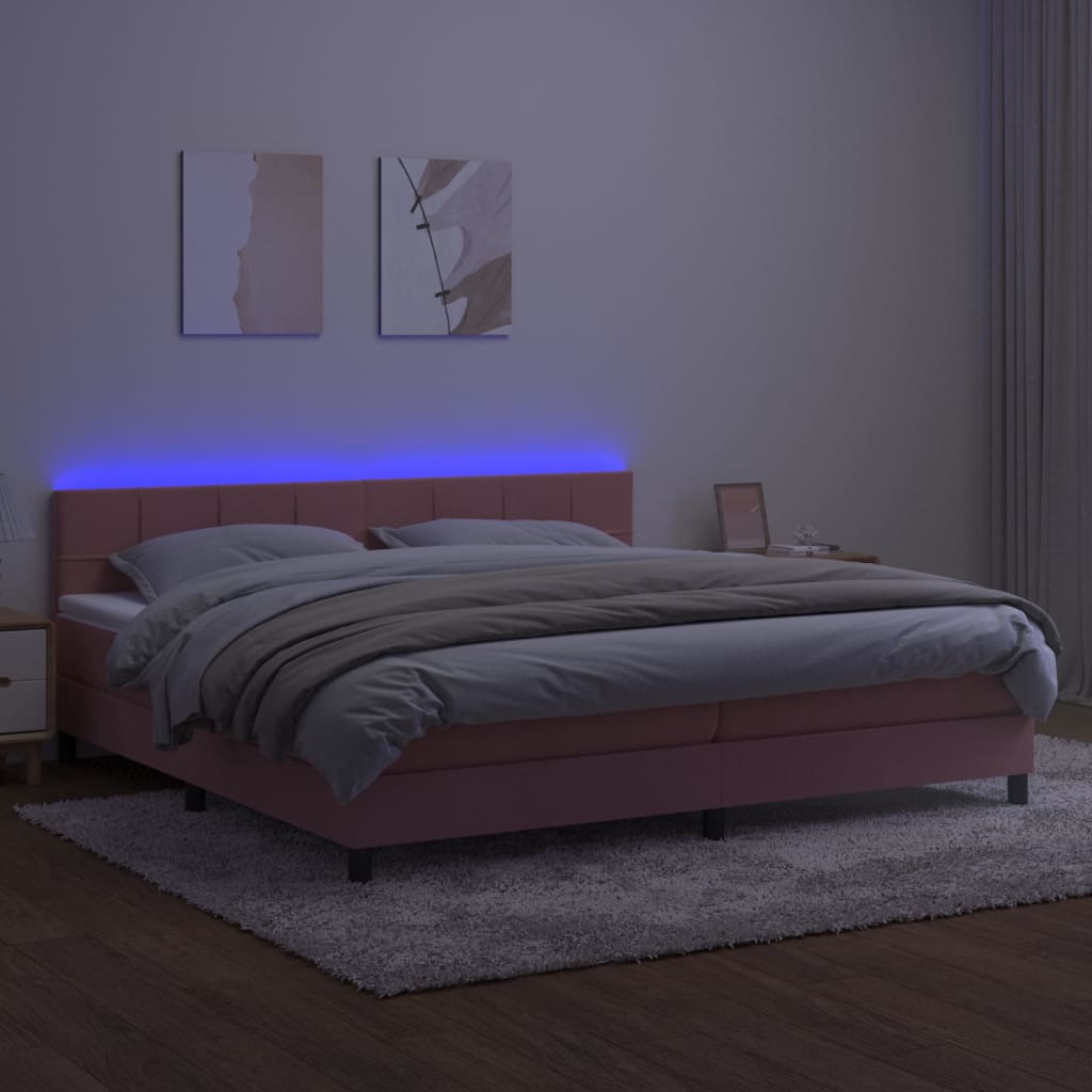 vidaXL Cama box spring colchón y LED terciopelo rosa 200x200 cm