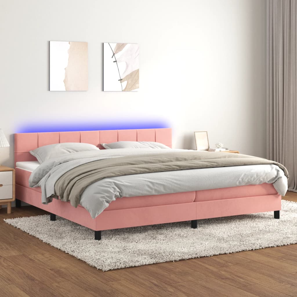 vidaXL Cama box spring colchón y LED terciopelo rosa 200x200 cm