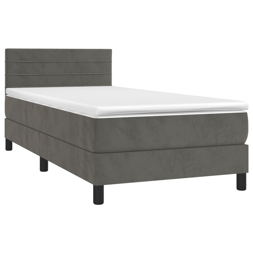 vidaXL Cama box spring colchón y LED terciopelo gris oscuro 80x200 cm