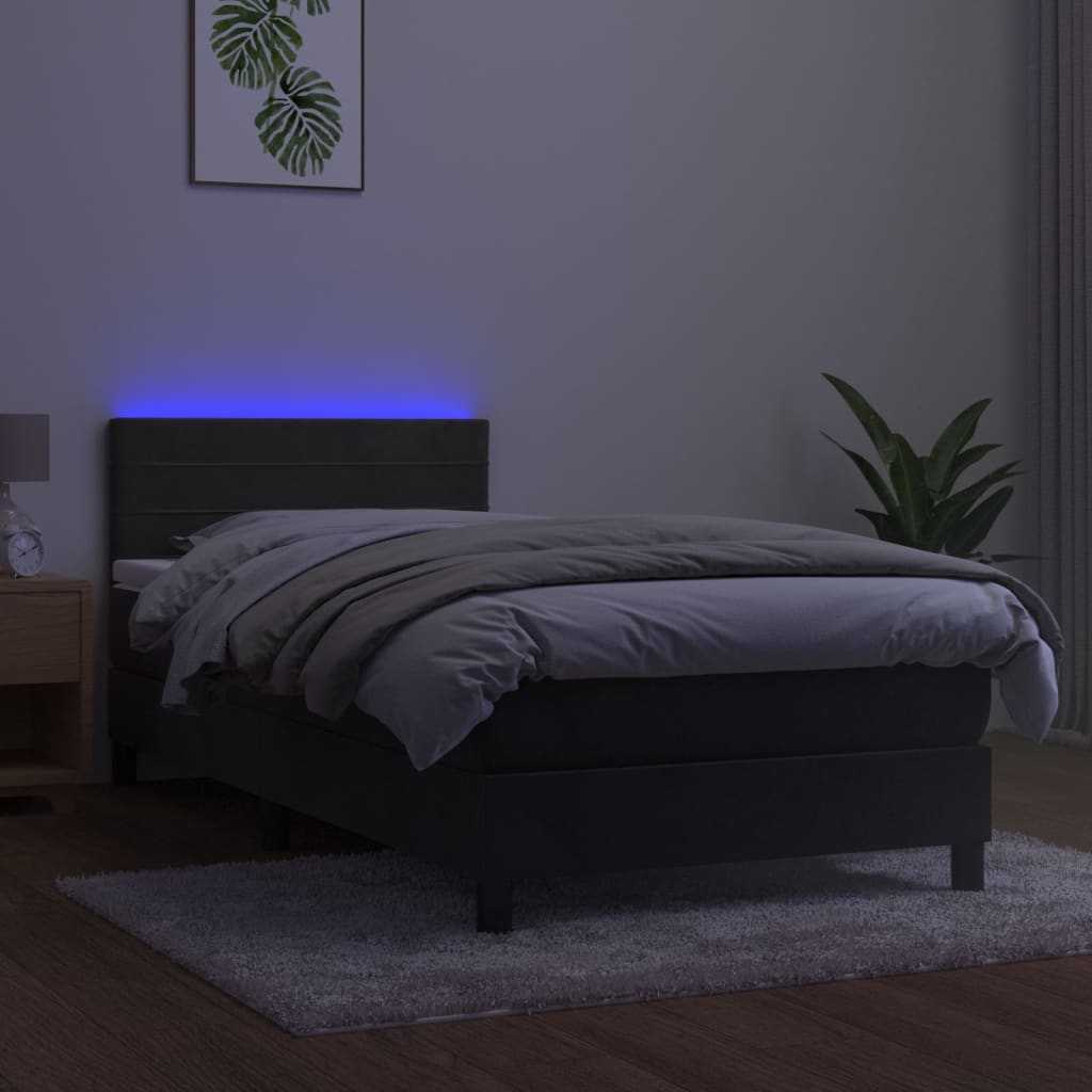 vidaXL Cama box spring colchón y LED terciopelo gris oscuro 80x200 cm