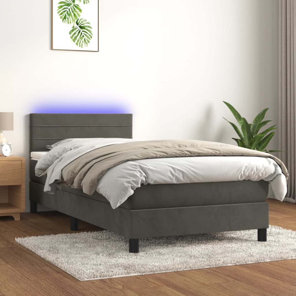 vidaXL Cama box spring colchón y LED terciopelo gris oscuro 80x200 cm