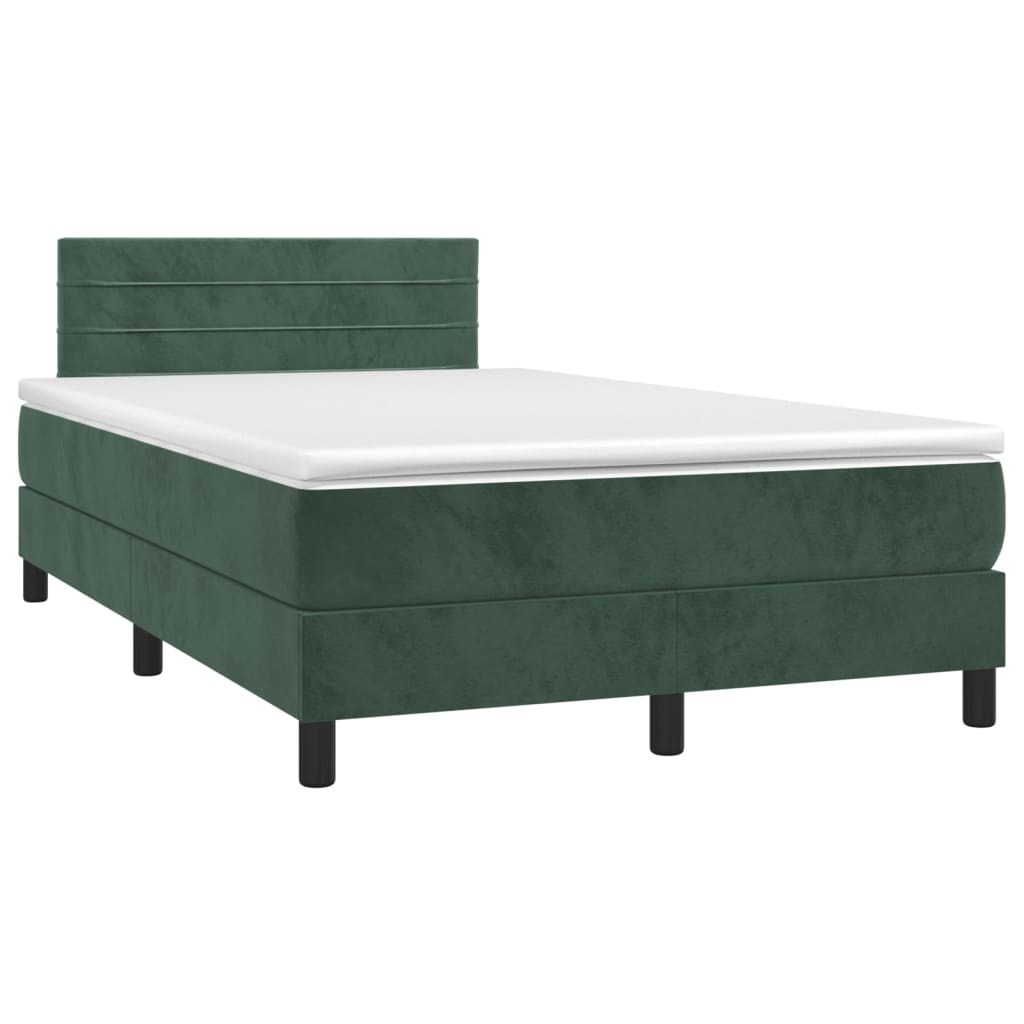 vidaXL Cama box spring colchón y LED terciopelo verde oscuro 120x200cm